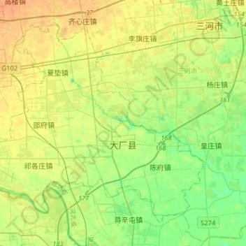 大厂回族自治县 topographic map, elevation, terrain