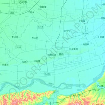 温县 topographic map, elevation, terrain