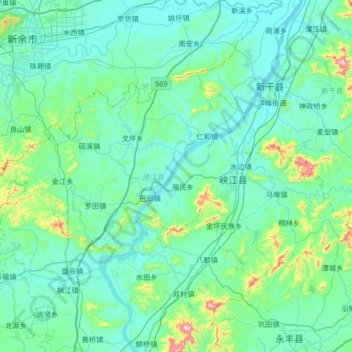 峡江县 topographic map, elevation, terrain