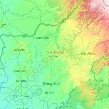 Bình Phước Province topographic map, elevation, terrain