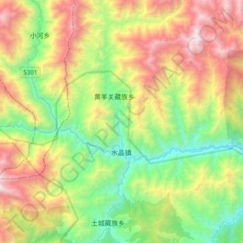 水晶镇 topographic map, elevation, terrain