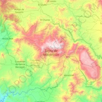 Sierra de Manantlán topographic map, elevation, terrain