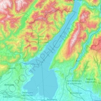 Lago di Garda topographic map, elevation, terrain