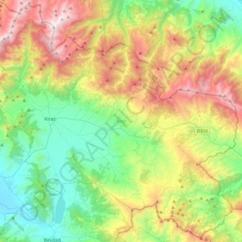 Kiraz topographic map, elevation, terrain
