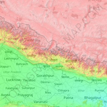 Nepal topographic map, elevation, terrain