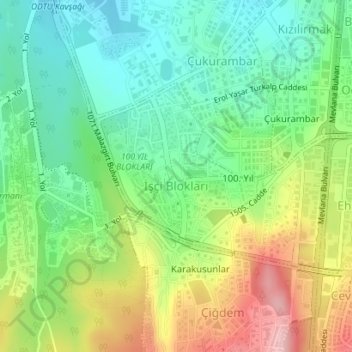 İşçi Blokları Mahallesi topographic map, elevation, terrain
