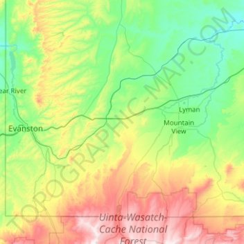 Uinta County topographic map, elevation, terrain
