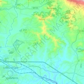 Paliano topographic map, elevation, terrain