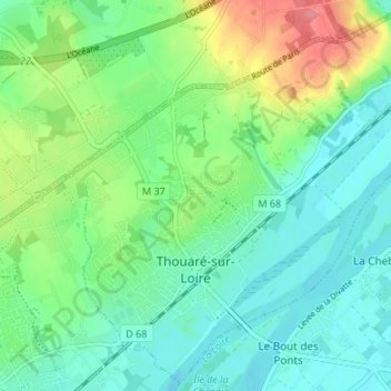 Thouaré-sur-Loire topographic map, elevation, terrain
