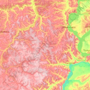 Ульяновская область topographic map, elevation, terrain