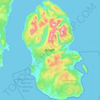Isle of Arran topographic map, elevation, terrain