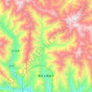 黄羊关藏族乡 topographic map, elevation, terrain
