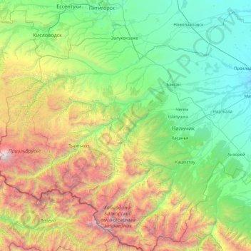 Баксан topographic map, elevation, terrain