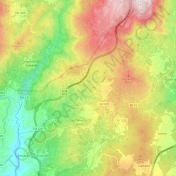 São Tomé do Castelo e Justes topographic map, elevation, terrain