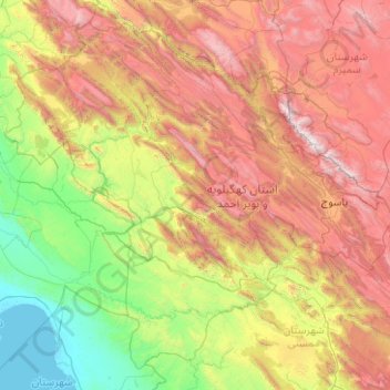 Kohgiluye and Buyer Ahmad Province topographic map, elevation, terrain