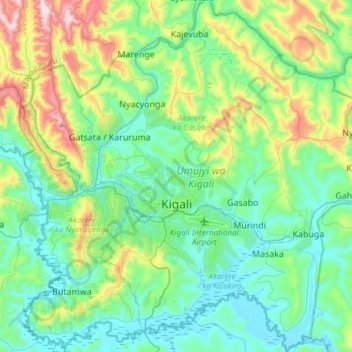 Kigali City topographic map, elevation, terrain