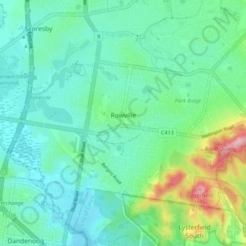 Rowville topographic map, elevation, terrain