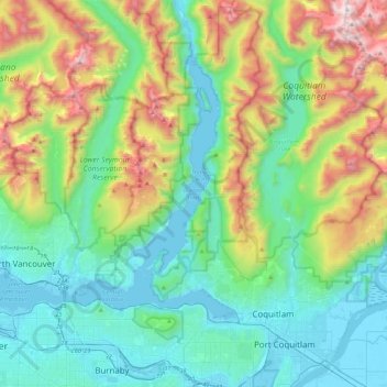 Burrard Inlet topographic map, elevation, terrain