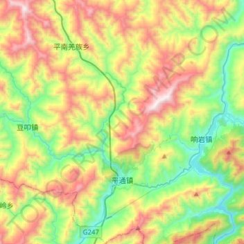 平通镇 topographic map, elevation, terrain