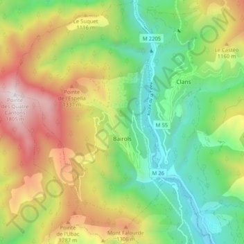 Bairols topographic map, elevation, terrain