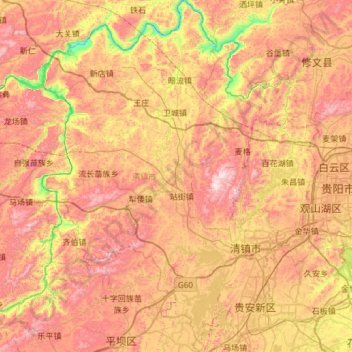 清镇市 topographic map, elevation, terrain