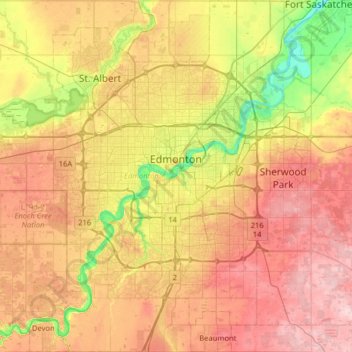 Edmonton topographic map, elevation, terrain