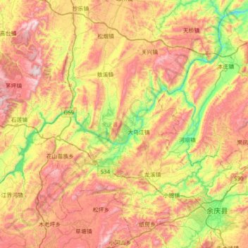 余庆县 topographic map, elevation, terrain