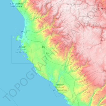 Ica topographic map, elevation, terrain