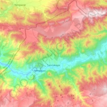 Sarıcakaya topographic map, elevation, terrain