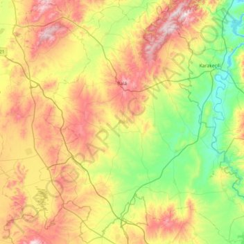 Balâ topographic map, elevation, terrain