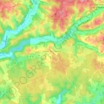Liorac-sur-Louyre topographic map, elevation, terrain