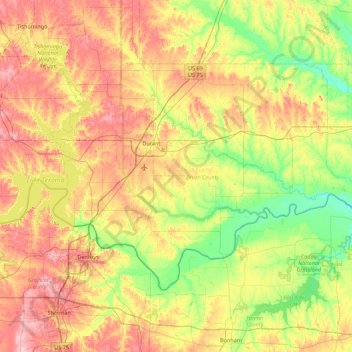 Bryan County topographic map, elevation, terrain