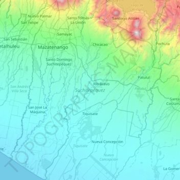 Suchitepéquez topographic map, elevation, terrain