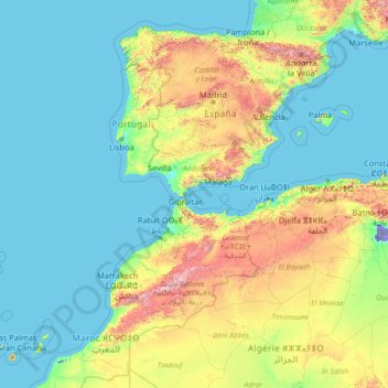 Spain topographic map, elevation, terrain