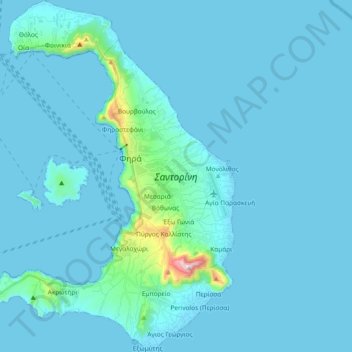 Santorini topographic map, elevation, terrain