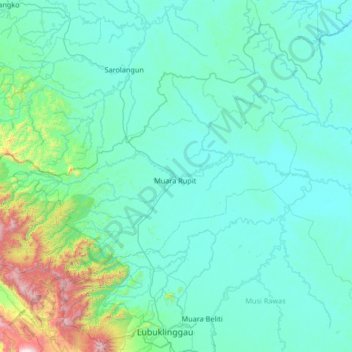 Musi Rawas Utara topographic map, elevation, terrain