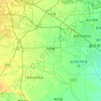 九州镇 topographic map, elevation, terrain