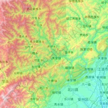 北川羌族自治县 topographic map, elevation, terrain