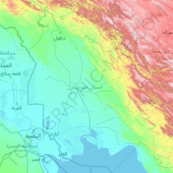 Khuzestan Province topographic map, elevation, terrain