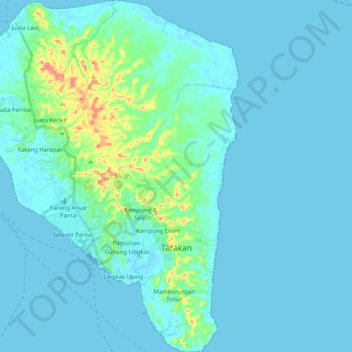 Tarakan topographic map, elevation, terrain