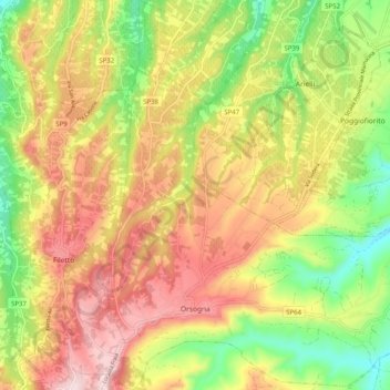 Orsogna topographic map, elevation, terrain