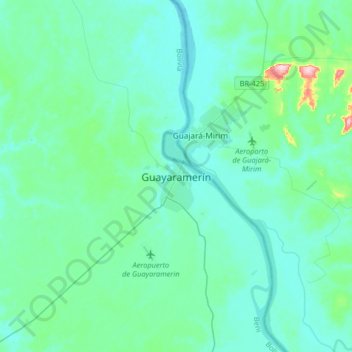 Guayaramerín topographic map, elevation, terrain