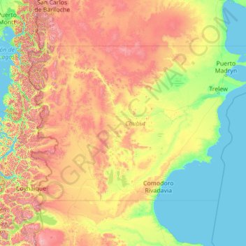 Chubut topographic map, elevation, terrain