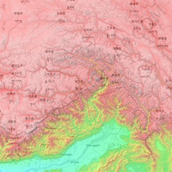 Nyingchi Prefecture topographic map, elevation, terrain