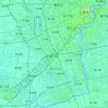 Minhang District topographic map, elevation, terrain