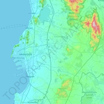 Chao Phraya Surasak City Municipality topographic map, elevation, terrain