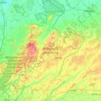Naturpark Hümmling topographic map, elevation, terrain
