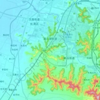 崮云湖街道 topographic map, elevation, terrain