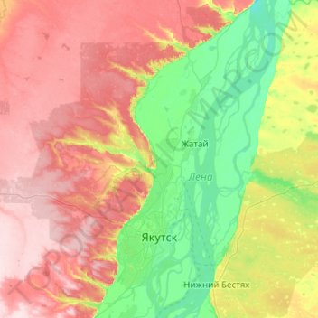 雅库茨克 topographic map, elevation, terrain