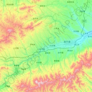 洛宁县 topographic map, elevation, terrain